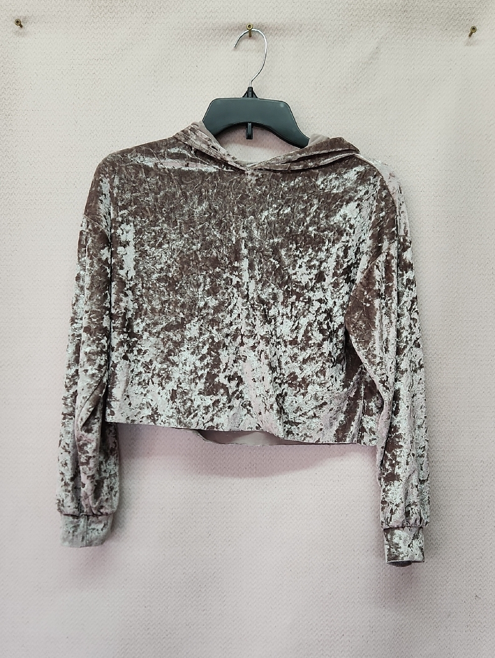 🚨2/$25 or 5/$50🚨Cropped Velvet Hoodie Top - Taupe